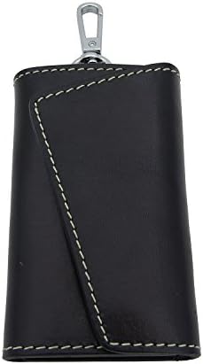 Genuine Leather Car Key Case ID Card Holder Wallet with 6 Hooks Keychain Keyring for Men & Women