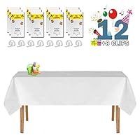 Plastic Table Cloths for Parties, White Plastic Tablecloth for 6 8 Foot Table, 12 Pack Rectangle Disposable Plastic Table Cloths for Parties Indoor Outdoor (54 x 108 Inches), Table Covers with 8 Clips