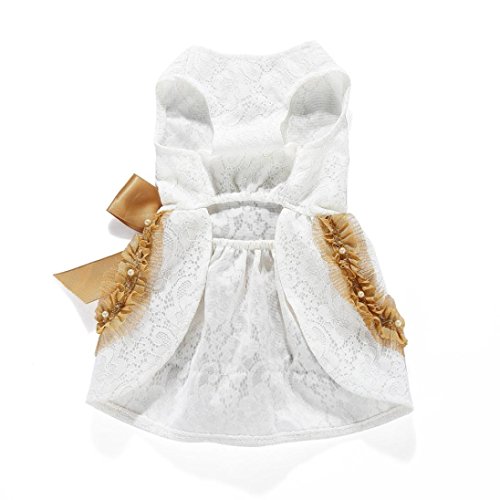 Iuhan Pet Dress, Elegant Lace Pet Clothes for Dog Dress Wedding Apparel Shirts Clothes (M, White) - Thumbnail 5