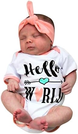 Datework Baby Letter Print Short Sleeve Romper Bodysuit +Headband (70)