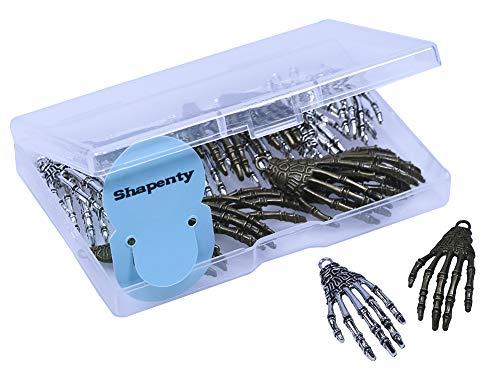 Shapenty Metal Skeleton Skull Hand Claws Charm Accessories Punk Horror Bone Claw for Halloween Party Decoration and Necklace Pendant Earrings Key chain Jewelry Making, Antique Silver and Bronze, 20PCS