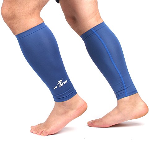 Xprin Calf Compression Sleeve Sports Unisex Leg Ankle Sun Protection One Pair (BLUE, Medium)