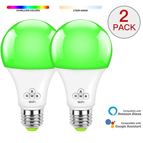 MagicLight WiFi Smart Light Bulb, Dimmable, Multicolor, Wake-Up Lights, No Hub Required, Magic Light Compatible with Alexa and Google Assistant - 2 Pack