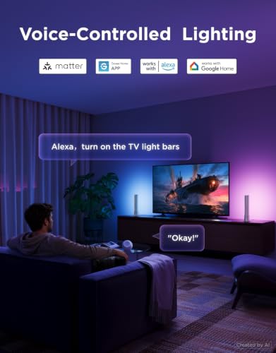 Govee Smart LED Light Bars, RGBICWW TV Backlight for Ambiance, Gaming, PC | Play Light Bar with 64 Scene Modes, Music Sync, 3 Installation, Compatible with Alexa, Matter, Google Assistant, Black