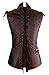 Charmian Men's Spiral Steel Boned Victorian Steampunk Gothic Retro Stripe Waistcoat Vest with Chain Brown X-Large