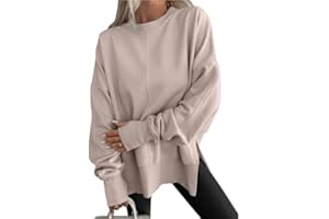 Women Oversized Sweatshirts Thumbhole Long Sleeve Crewneck Sweatshirt Solid Side Slit Fall Winter Pullover Tops Clothes
