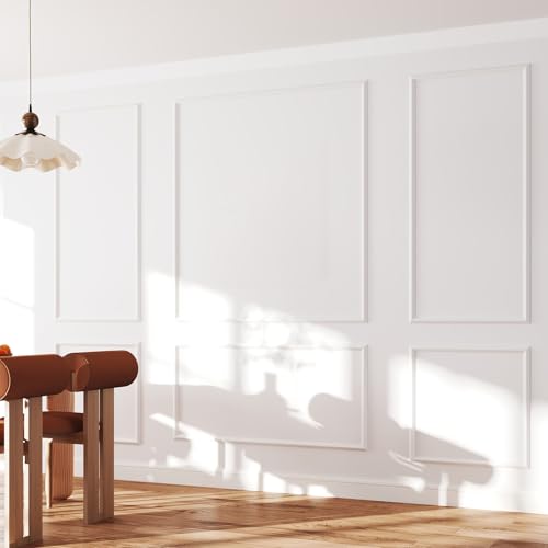 JSIWOTH 6 Frames Self Adhesive Wall Moulding Kit, Pre Cut Wall Panels for Interior Wall Decoration, DIY Frame Style Mouldings for Living Room, Bedroom, Hallway, Accent Wall, White