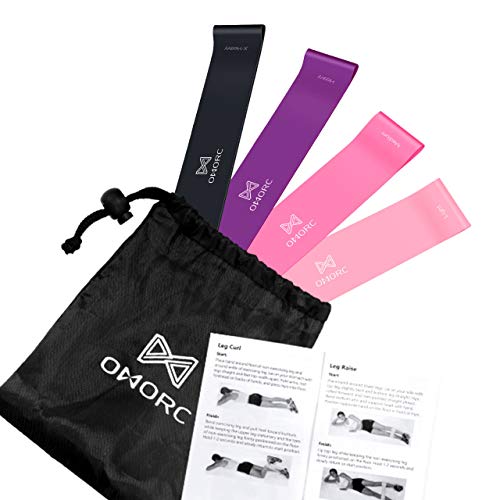 OMORC Resistance Loop Bands, Resistance Exercise Bands for Legs Butt Core Arms Yoga Fitness, Workout Bands with Exercises Guide & Carry Bag, Mini Loop Fitness Bands
