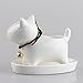 Modern Simple Balcony Small Planter Little Dog Milky White Ceramic Succulent Plant Flower Pot Miniature Decoration with Tray Neck with Bell Weaving Tail 4.5 x 2.36 x 3.46inches (NO Plants)