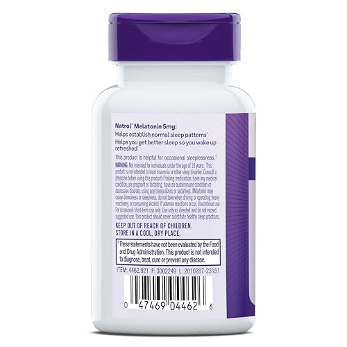 NATROL MELATONIN 5 MG, DIETARY SUPPLEMENT FOR RESTFUL SLEEP, SLEEP SUPPLEMENTS FOR ADULTS, 60 MELATONIN TABLETS, 60 DAY SUPPLY