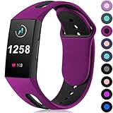 Maledan Compatible with Fitbit Charge 3 Bands for Women Men, Fuchsia Black, Small