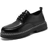 Men's Retro Platform Dress Shoes Leather Lace Up Business Oxfords Casual Derby Men Shoes
