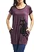 Allegra K Women's Round Neck Short Sleeve Cat Prints Loose Tunic Top M Purple