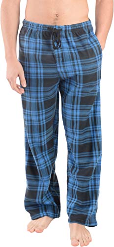 Active Club Fleece Lounge Plaid Pajama Pants for Men - Adjustable Waistband, Navy-Green Sky/Black-White Plaid, 2X
