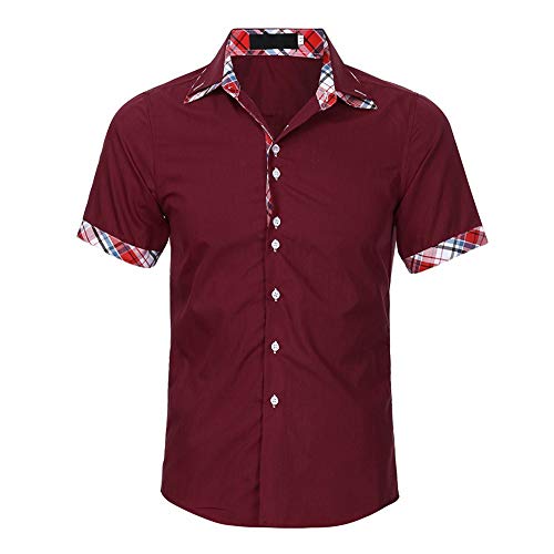 Men's Striped Print Slim Business Casual Shirt Fashion Personality Button Top Wine Red
