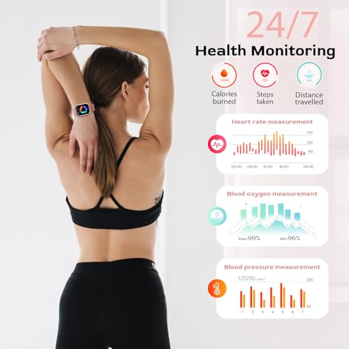 Women's Smart Watch 1.83 Inch HD Touch Screen Smartwatch with Calls Bluetooth Fitness Tracker 120+ Sports Modes Heart Rate Monitor SpO2 Blood Pressure IP68 Sleep Monitor Android iOS (Pink)