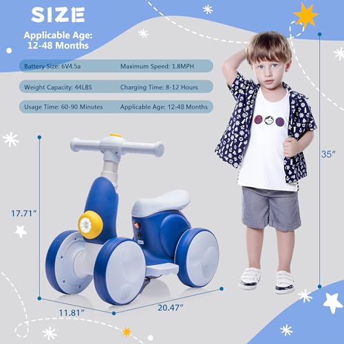 JoyRydz 6V Electric Baby Balance Bike with Bubble Machine,4 in 1 Toddler Balance Bike w/Remote Control for 1 Year Old Boys Girls Kids Bubble Bike Ride on Toys w/Powered Motor,Music,LED Lights (Blue)
