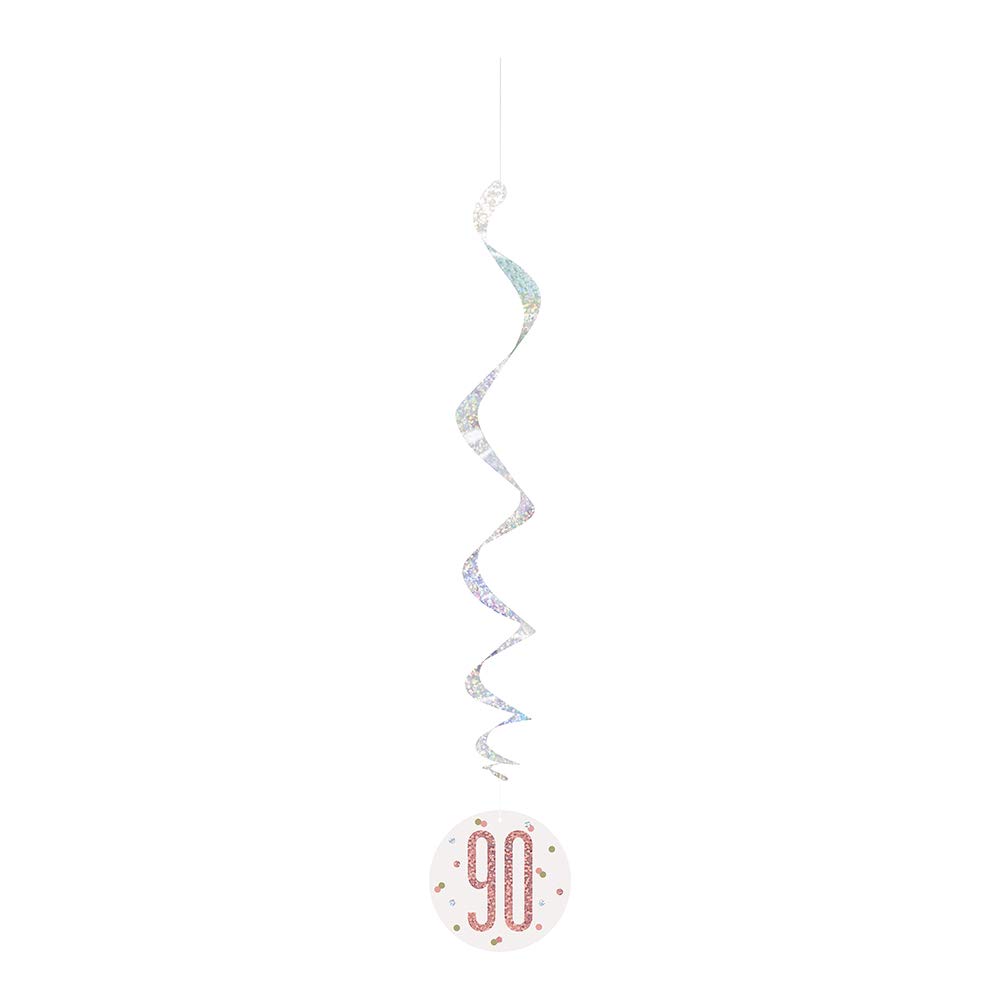 Number "90" Hanging Swirl Decorations - 32" | Glittery Rosegold | 6 Pcs.