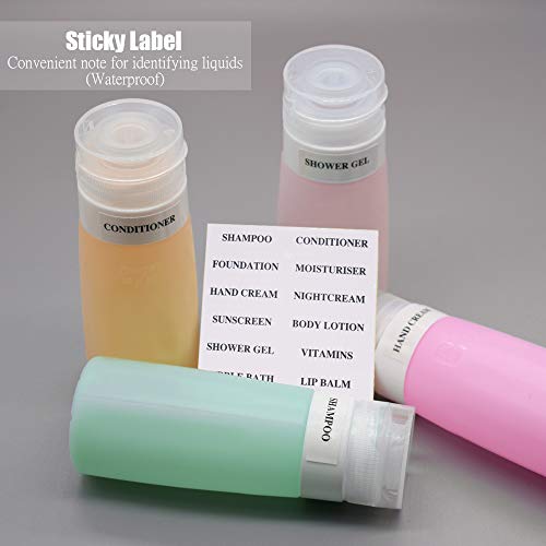 Travel Bottles TSA Approved Containers 3oz Leak Proof Silicone Travel Bottles Toiletries Containers with labels for Shampoo Conditioner Lotion Face Body Wash 6pcs