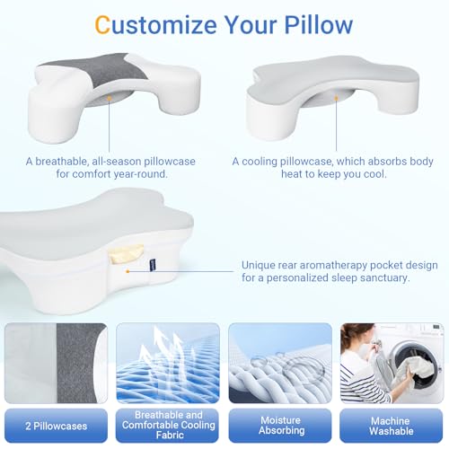 Side Sleeper Pillows with Arm Holes- Memory Foam Shoulder Pillow for Side Sleepers Neck Support & Rotator Cuff Pain Relief, 2PCS Pillowcase, Ergonomic Knee, Leg, Arm Pillow for Adults (Grey)