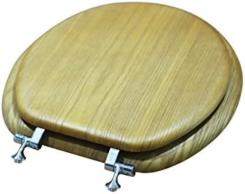 RunFine RFTS0020 US Standard Size Round Toilet Seat with Chrome Hinges, 17-Inch, Oak Veneer Wood