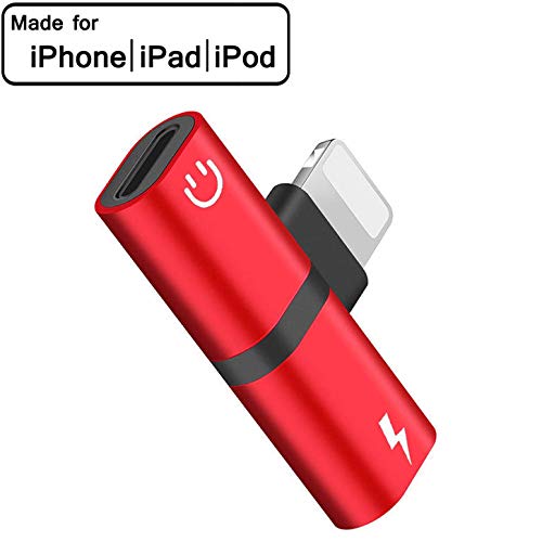 Headphone Jack Adapter for iPhone 6/7/7 plus/8/8 Plus/X/XS/Xs MAX Dongle Earphone Adapter Splitter Headset Connector Converter 2 in 1 Accessories Cables,Aux Audio,Quick Charge Fast Car Adapter, Red