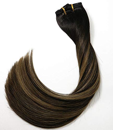 Clip in Hair Extensions 120G 100% Brazilian Remy Human Hair Extensions 9A Thickened Soft Silky Straight for Fashion Women 7pcs 17clips Full Head (14Inch Balayage Natural Black to Honey Blonde) - Thumbnail 2