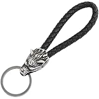 Generic Stainless Steel Vintage Viking Wolf Head Paracord Keychain