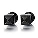 Black Pyramid Stud Earrings in Stainless Steel for Man and Women Satin Finishing Screw Back, 2pcs