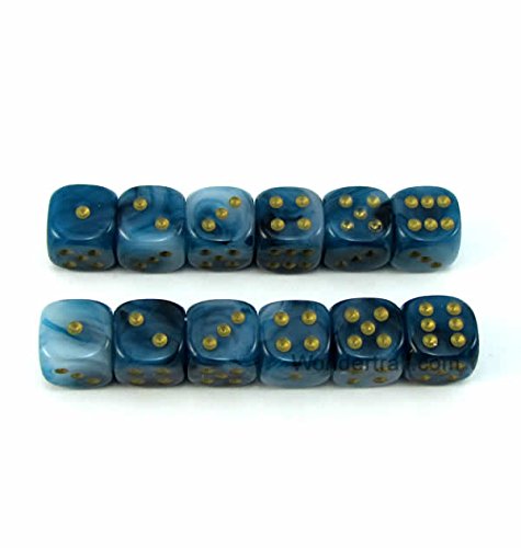 WCX27889E12 Teal Phantom Dice with Gold Pips D6 12mm (1/2in) Chessex