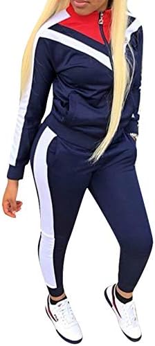 Women Tracksuit Sets Color Block Full Zip Hoodie and Long Pant 2 Piece Outfits
