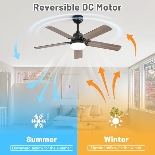 Sofucor 107 cm Ceiling Fan with Light, 6 Speeds, Control, Timer, DC Motor, LED Silent Ceiling Fan with Lamp for Bedroom Living Room