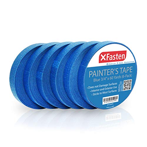 XFasten Blue Painters Tape, MultiUse, 3/4 Inches x 60 Yards (Pack of 6