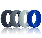 Men silicone wedding ring, DoerDo Rubber sport band, Designed for Souvenir and Wearing comfortably to Taking exercise - 4 Rings Pack(Black, Grey, Light grey, Blue)