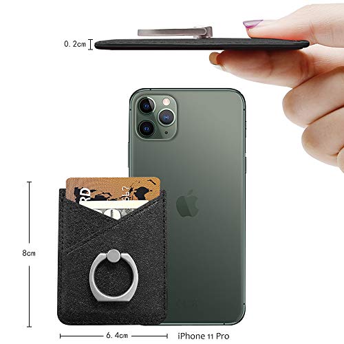 Takyu Card Holder for Back of Phone, Cell Phone Card Holder with Ring Grip Phone Wallet Stick on Phone or Case, RFID Blocking Credit Card Holder Card Pocket Compatible with Most Smartphones (Black)