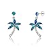 Sterling Silver Created Blue Opal & CZ Palm Tree Earrings
