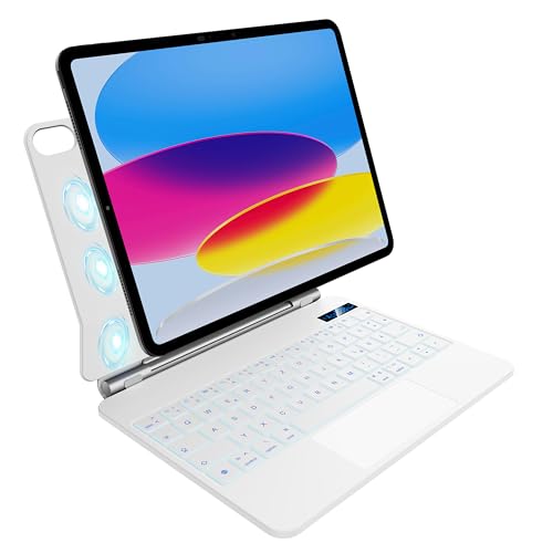 nimin Tastatur Hülle für iPad A16 2025 und iPad 10 Generation 2022 mit Trackpad, Magnetische Aufhängung Design, 7 Farbige Beleuchtung, QWERTZ Deutsche