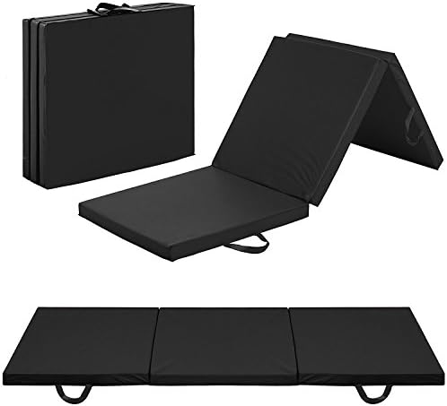 GooMat 6'x2'x2" Exercise Tri-Fold Gym Mat For Gymnastics, Aerobics, Yoga, Martial Arts, Black