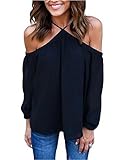 OURS Women Sexy Halter Off Shoulder Long Sleeve Loose Chiffon Blouse Tops