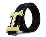 Dinamit Women's H Reversible Leather Belt With Removable Buckle Black w Gold Buckle  110 cm - (43