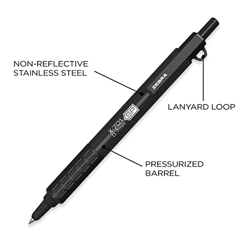 Zebra Pen X-701 Tactical Ballpoint Pen And Refills, Fine Point, 0.7mm, Black Ink, 1 Pen And 2 Refills (29811)