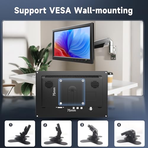podofo Mini LCD Monitor 10.1 Inch Portable Monitor for Computer/Surveillance/Rear Camera, with HDMI/VGA/AVI/BNC/USB Input, HDMI Screen for Gaming, DC 9-30V