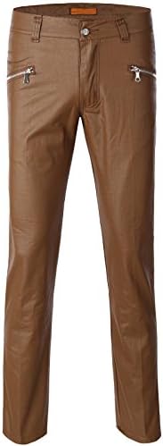 Guytalk Men's Fashion Slim Straight Leather Look Wax Coated Bikers Pants