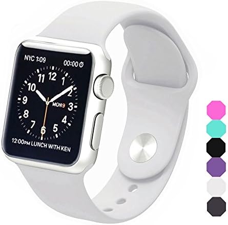 Apple Watch Band, Soft Silicone Sports Replacement Wristband for Apple Watch (White, 38mm-M/L)