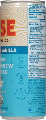 RISE BREWING CO. | VANILLA OAT MILK NITRO COLD BREW COFFEE | NO SUGAR ADDED & NO DAIRY | ORGANIC & NON-GMO | LOW ACIDITY & VEGAN | 7 FL. OZ. CANS