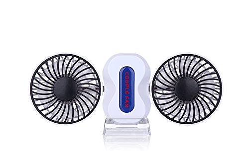 DinoPure Quiet Couples Mini Fan Portable Dual Head USB Rechargeable Foldable 180 Degree Rotation Desktop 3 Adjustable Speed Small Fan with LED Light (white)