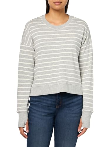 Sweaty Betty Women's After Class Cropped Crewneck Sweatshirt Sweatshirt, Lilywhite Lightgreymarl Stripe, Medium