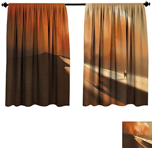 Thermal Insulated Blackout Grommet Curtain Fantasy Art House Shadow Man Walking Through Sand Storm in Desert Hiking Wind Hot Image Cream Drapes Living Room (W63 x L45 -Inch 2 Panels)