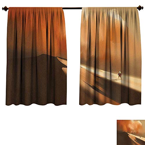 Thermal Insulated Blackout Grommet Curtain Fantasy Art House Shadow Man Walking Through Sand Storm in Desert Hiking Wind Hot Image Cream Drapes Living Room (W63 x L45 -Inch 2 Panels)