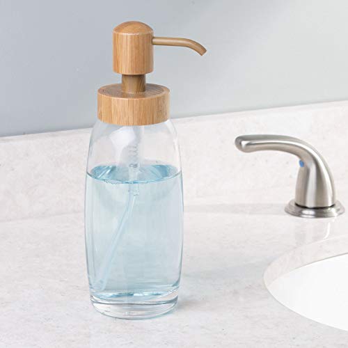 mDesign Glass Soap Dispenser Pump, Canister Jar for Cotton Balls/Swabs